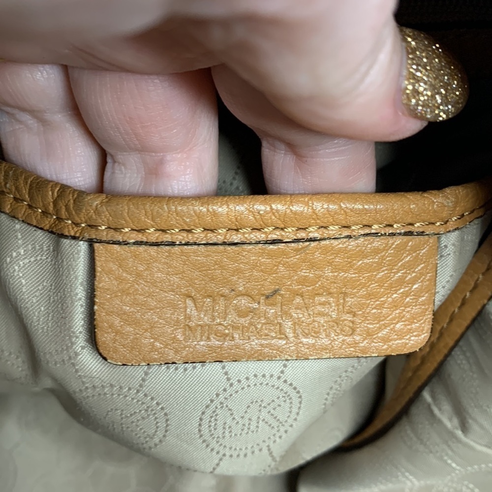 MK Michael Kors Brown Leather Whipstitch Large Hobo Shoulder Bag Gold Hangtag - Picture 8 of 9
